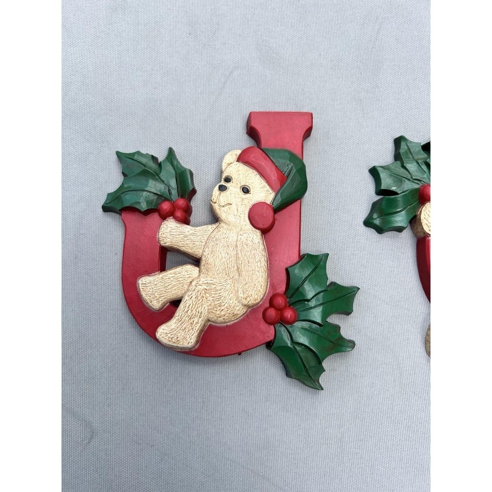 VTG Homco‎ Christmas JOY Bears 3Pc Hanging Wall Plaques Decor Home Interiors - Picture 3 of 8
